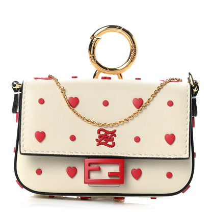 Fendi Vitello Century Chinese Valentines Day Karligraphy Embroidered Nano Baguette Charm Panna Rosso Cardinale 1 of 6