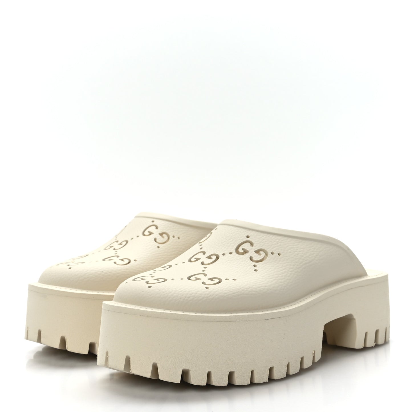 Rubber GG Monogram Perforated Elea Platform 55mm Lug Sole Sandals 38 Mystic White