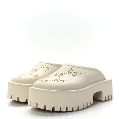 Gucci Rubber GG Monogram Perforated Elea Platform 55mm Lug Sole Sandals 38 Mystic White 3 of 7