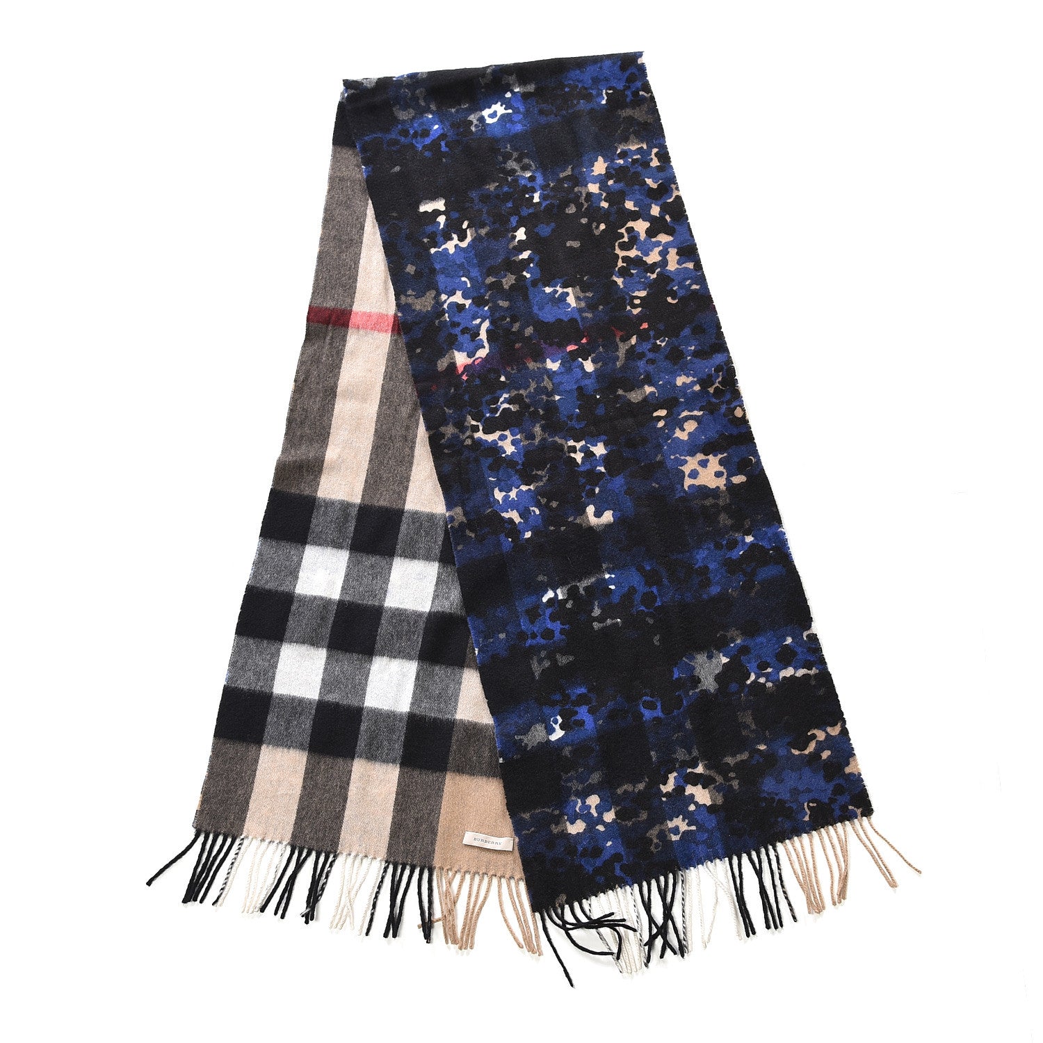 Burberry Cashmere Animal Print Mega House Check Scarf Camel Blue 2 of 4