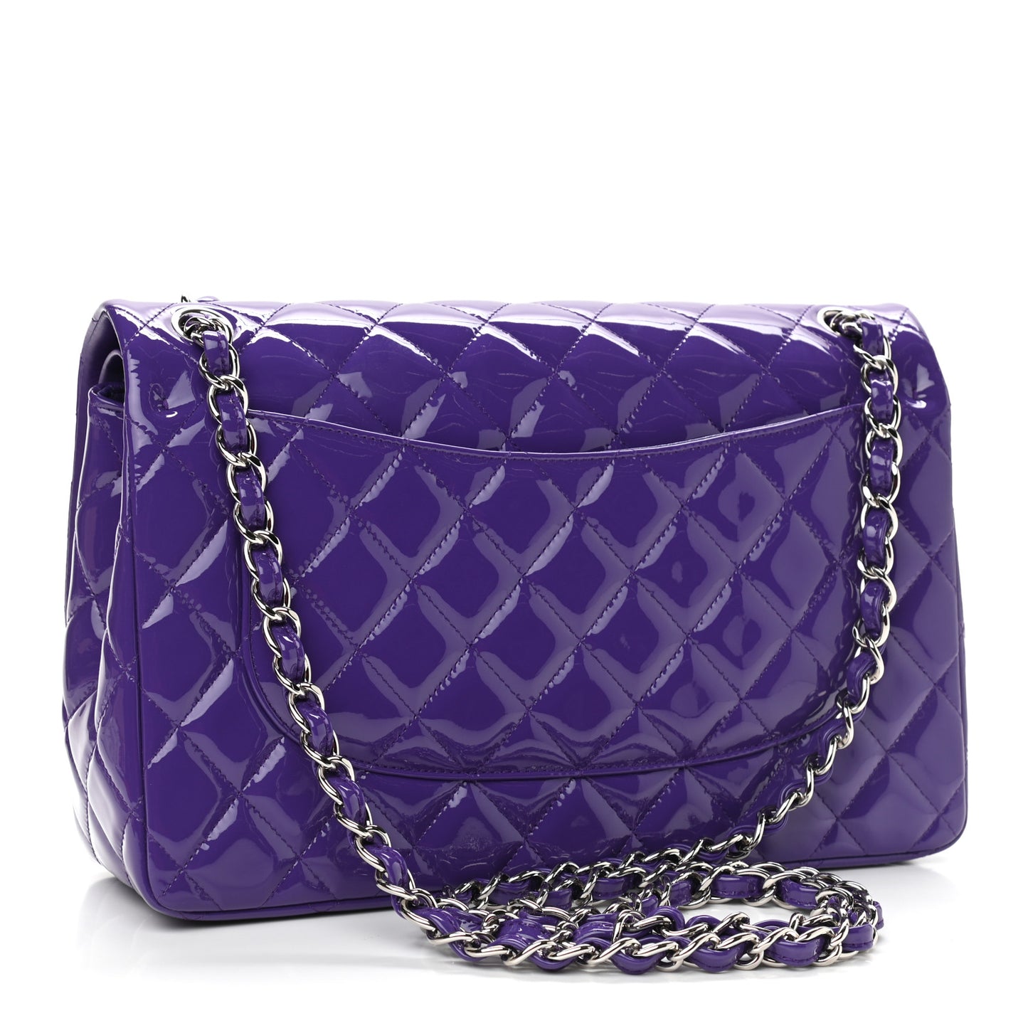 Patent Calfskin Quilted Jumbo Double Flap Purple