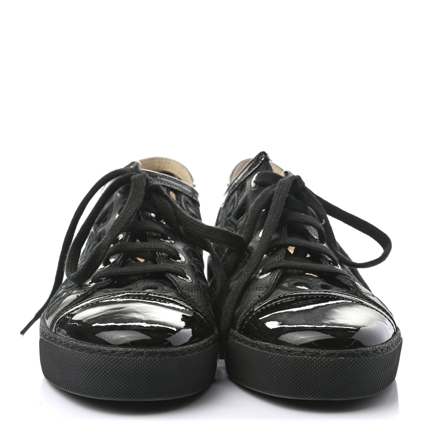 Patent Grained Goatskin Hollow Out Flower Sneakers 37 Black