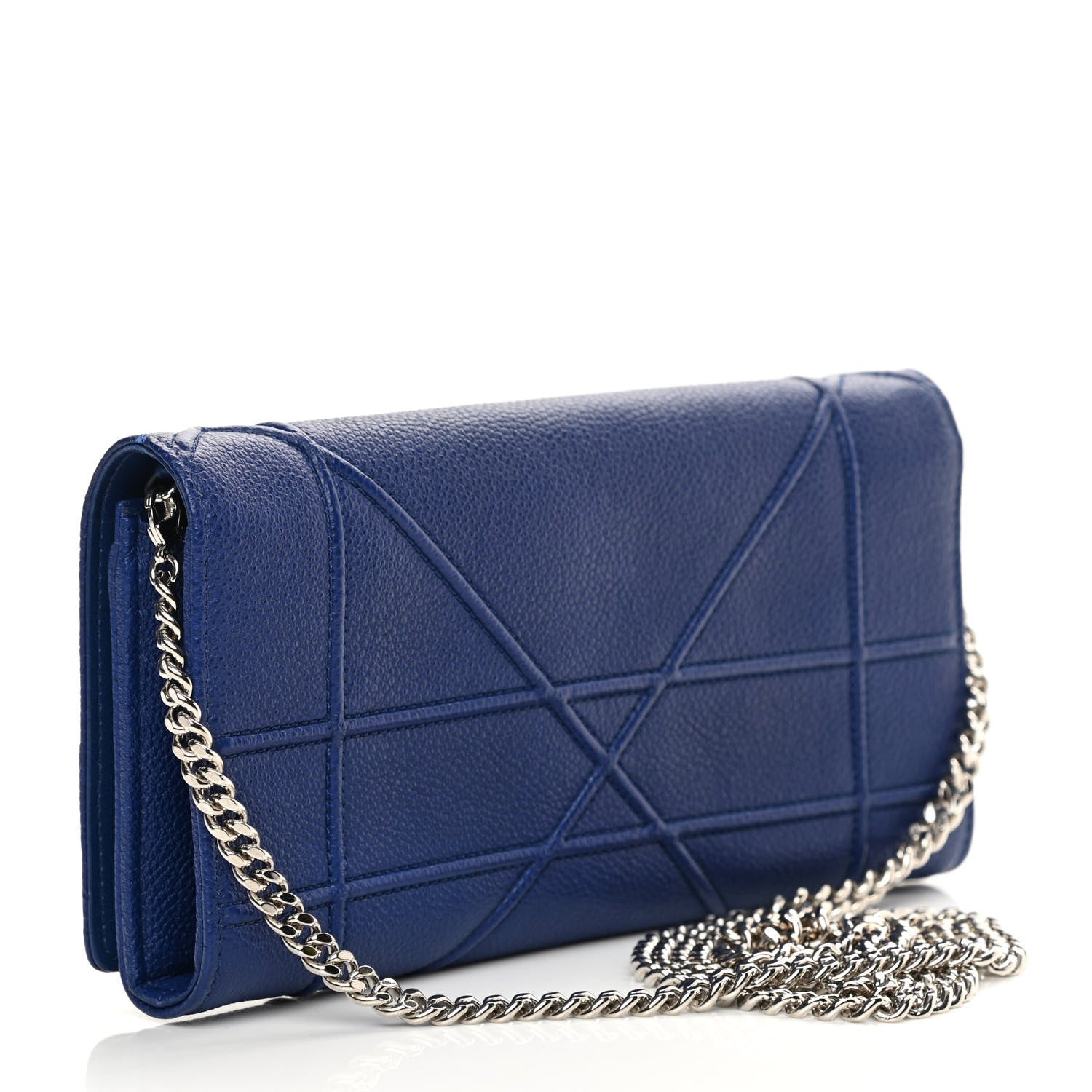 Christian Dior Grained Calfskin Diorama Croisiere Chain Wallet Blue 3 of 14