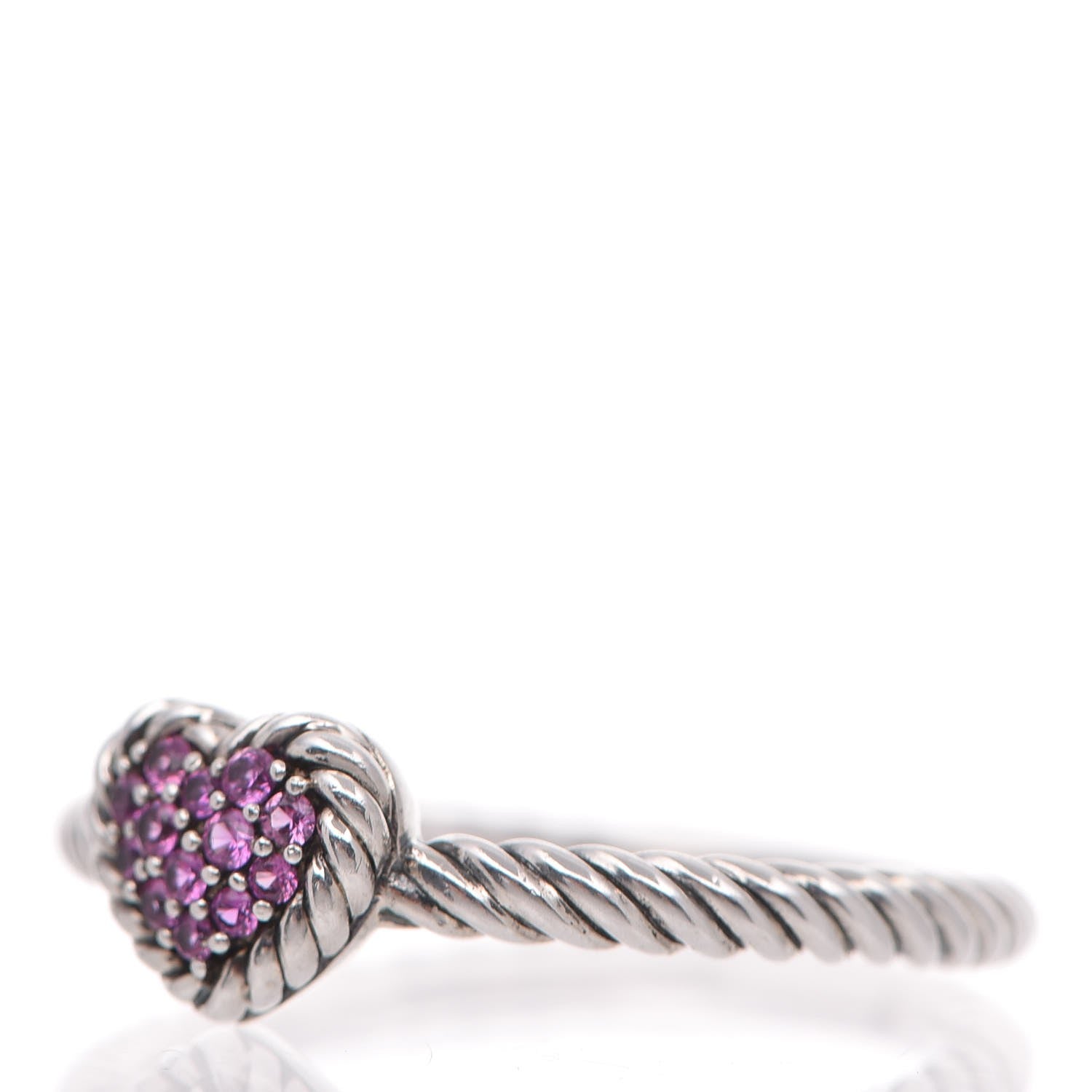 David Yurman Sterling Silver Pink Sapphire Petite Pave Heart Ring 57 8 3 of 5
