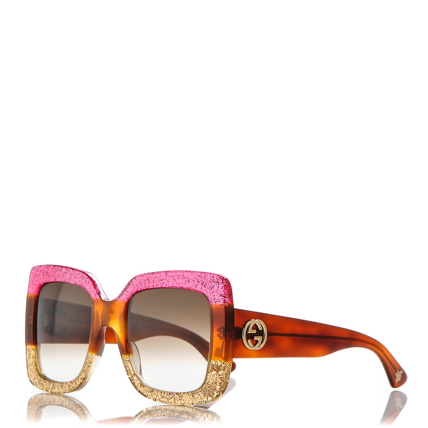 Gucci Square Frame GG0083S Sunglasses Glitter Pink Multi 1 of 7