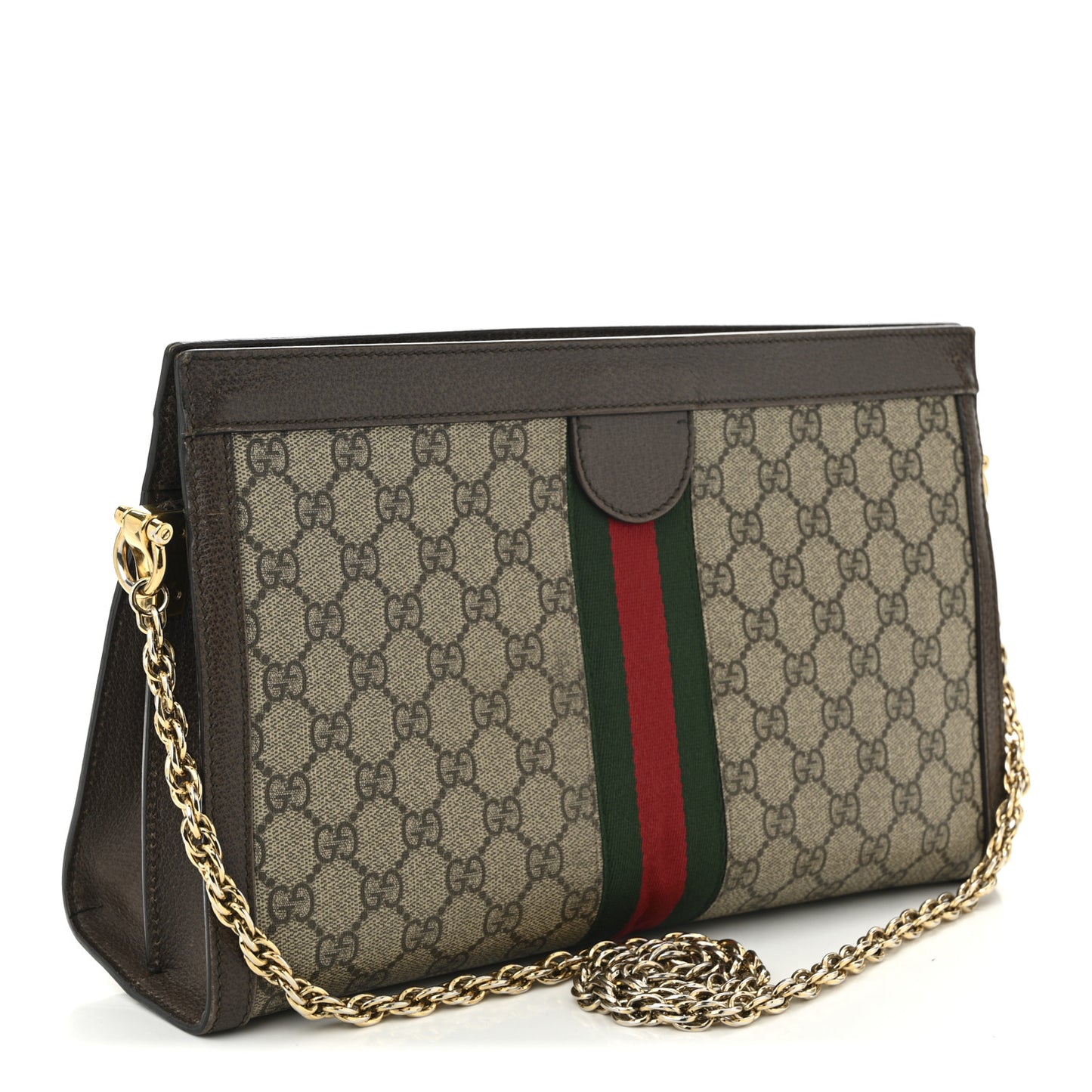 GG Supreme Monogram Web Medium Ophidia Chain Shoulder Bag Brown