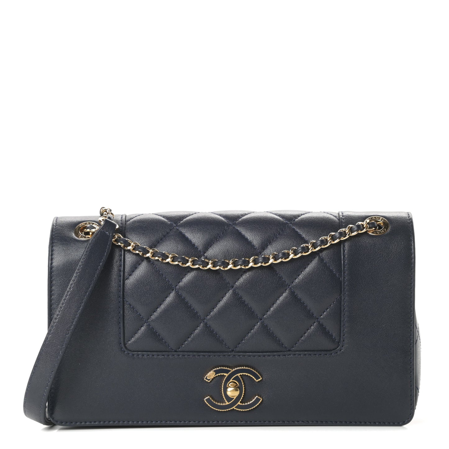 Sheepskin Quilted Medium Vintage Mademoiselle Flap Dark Navy