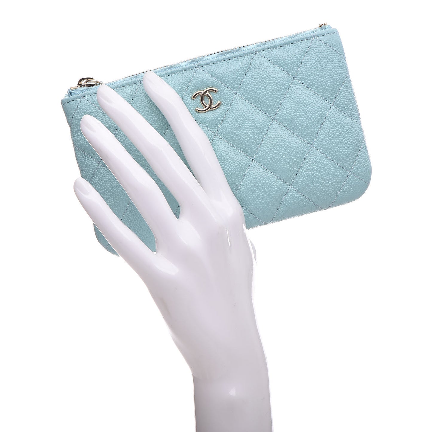 Caviar Quilted Small Cosmetic Case Light Blue