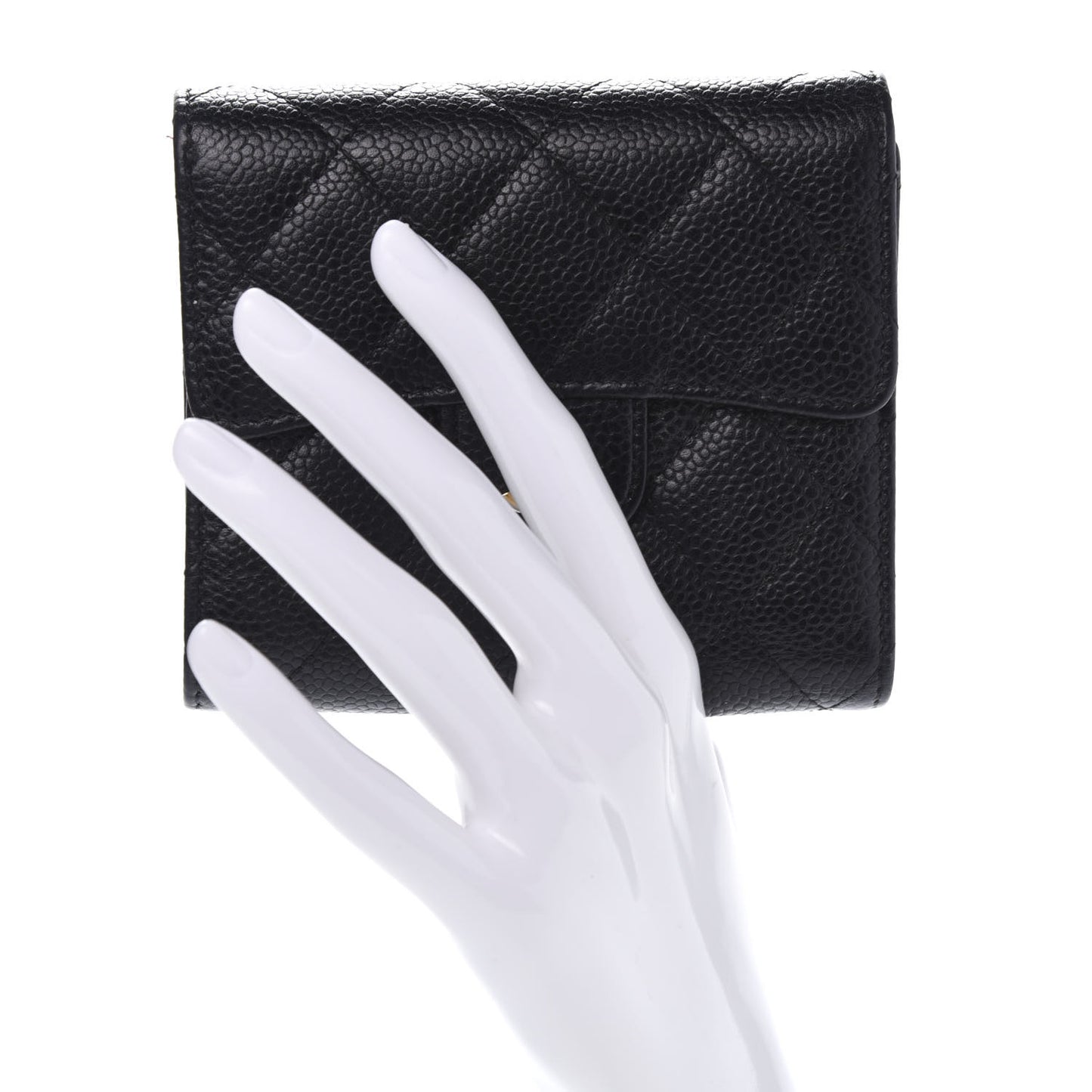 Caviar Quilted Compact Flap Wallet Black