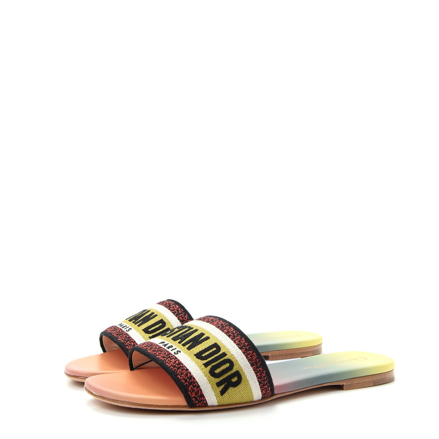 Christian Dior Canvas Dioraura Embroidered Dway Flat Slide Sandals 38 Multicolor 3 of 11
