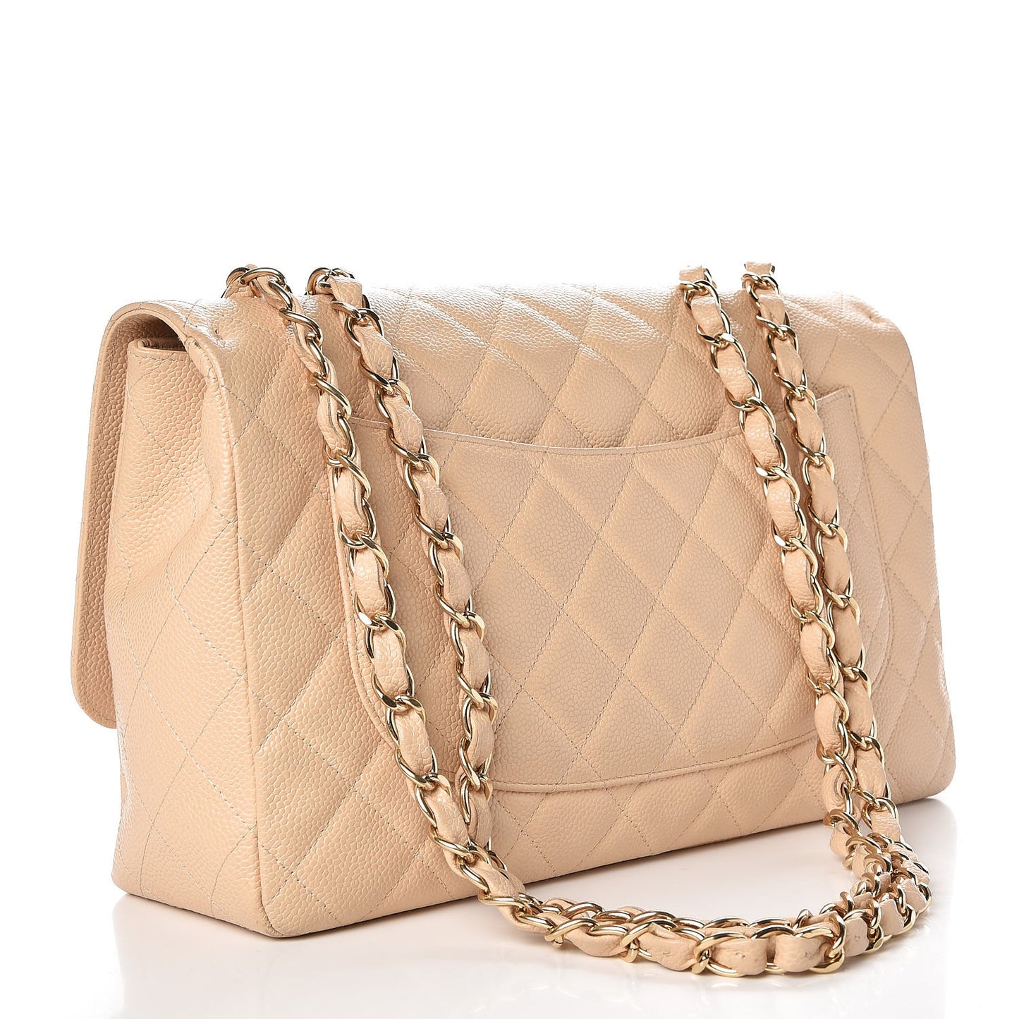 Caviar Quilted Jumbo Single Flap Beige Clair