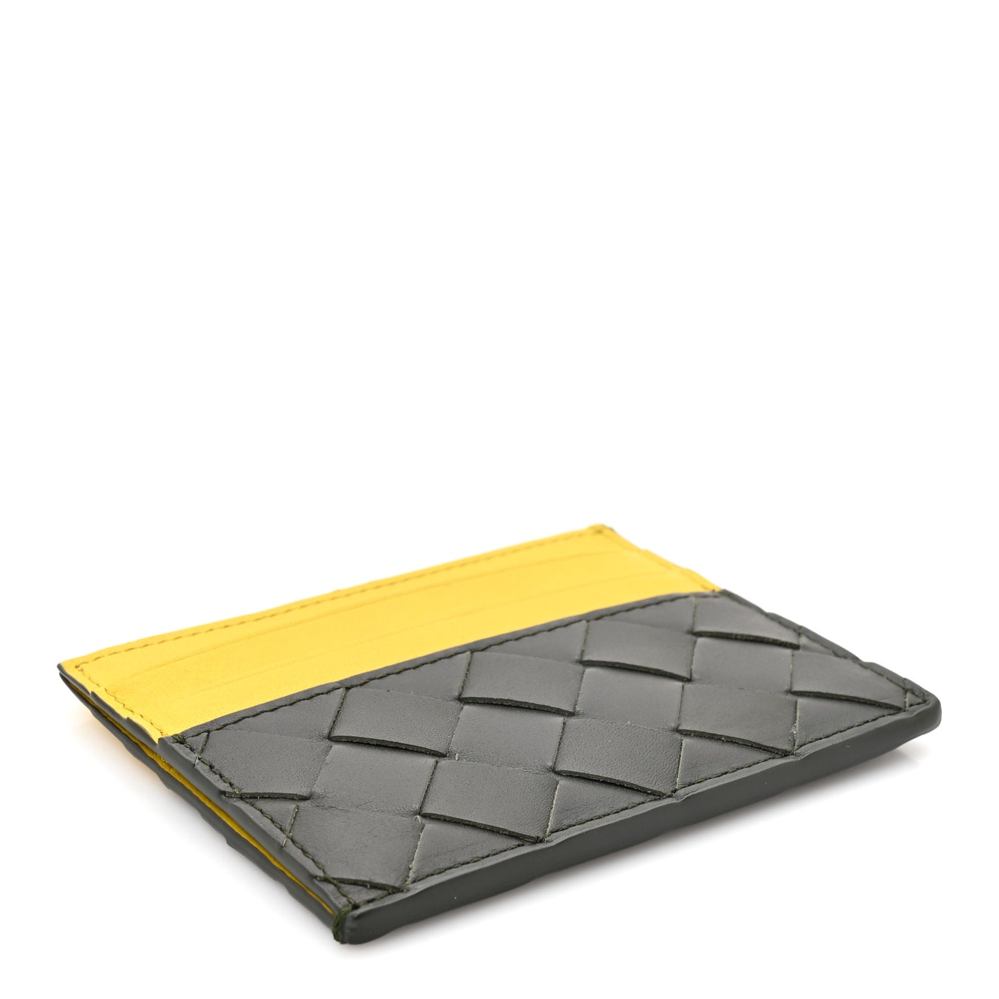 Nappa Intrecciato Card Holder Yellow Grey