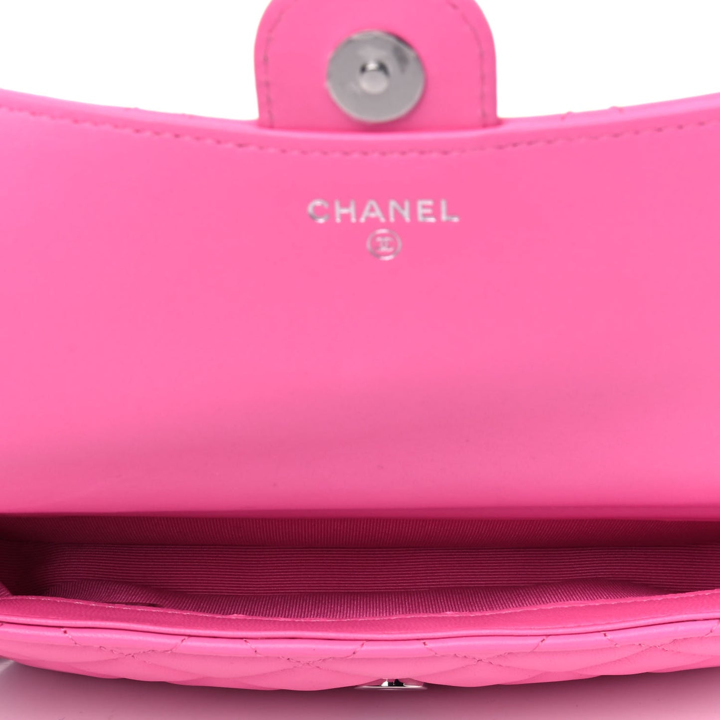 Lambskin Quilted Flap Phone Holder With Chain Neon Pink