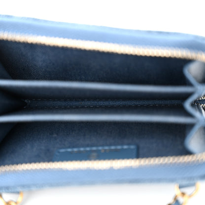 Chanel Denim Quilted CC Pearl Crush Zip Card Holder On Chain Blue 5 of 10