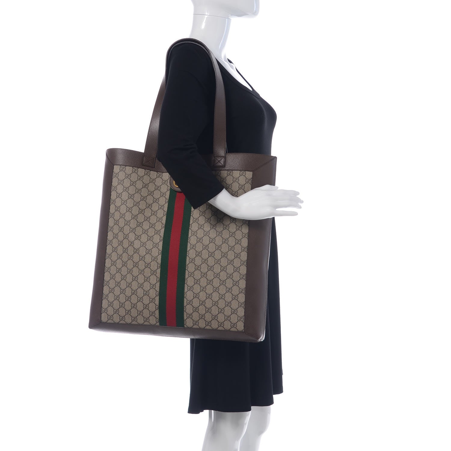 Gucci GG Supreme Monogram Web Large Ophidia Vertical Shopping Tote Brown 2 of 10