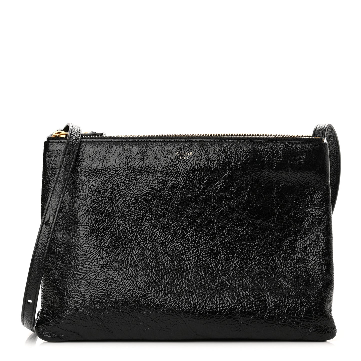 Shiny Goatskin Large Trio Crossbody Bag Black