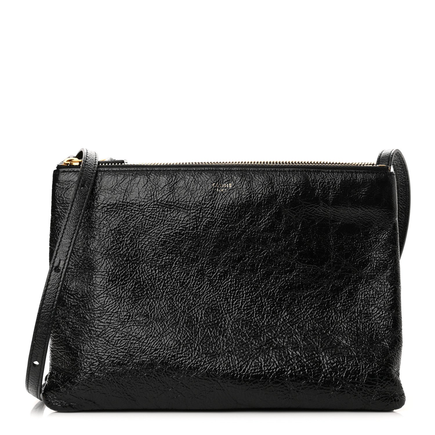 Celine Shiny Goatskin Large Trio Crossbody Bag Black 1 of 12