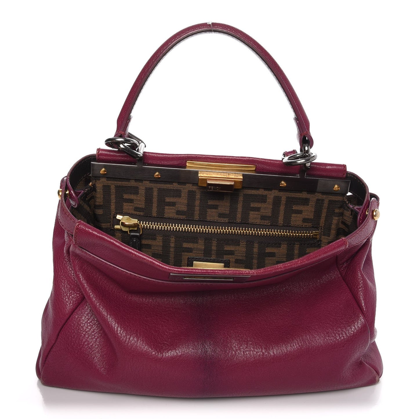 Goatskin Zucca Medium Peekaboo Iconic Satchel Ciclamino Tobacco Moro