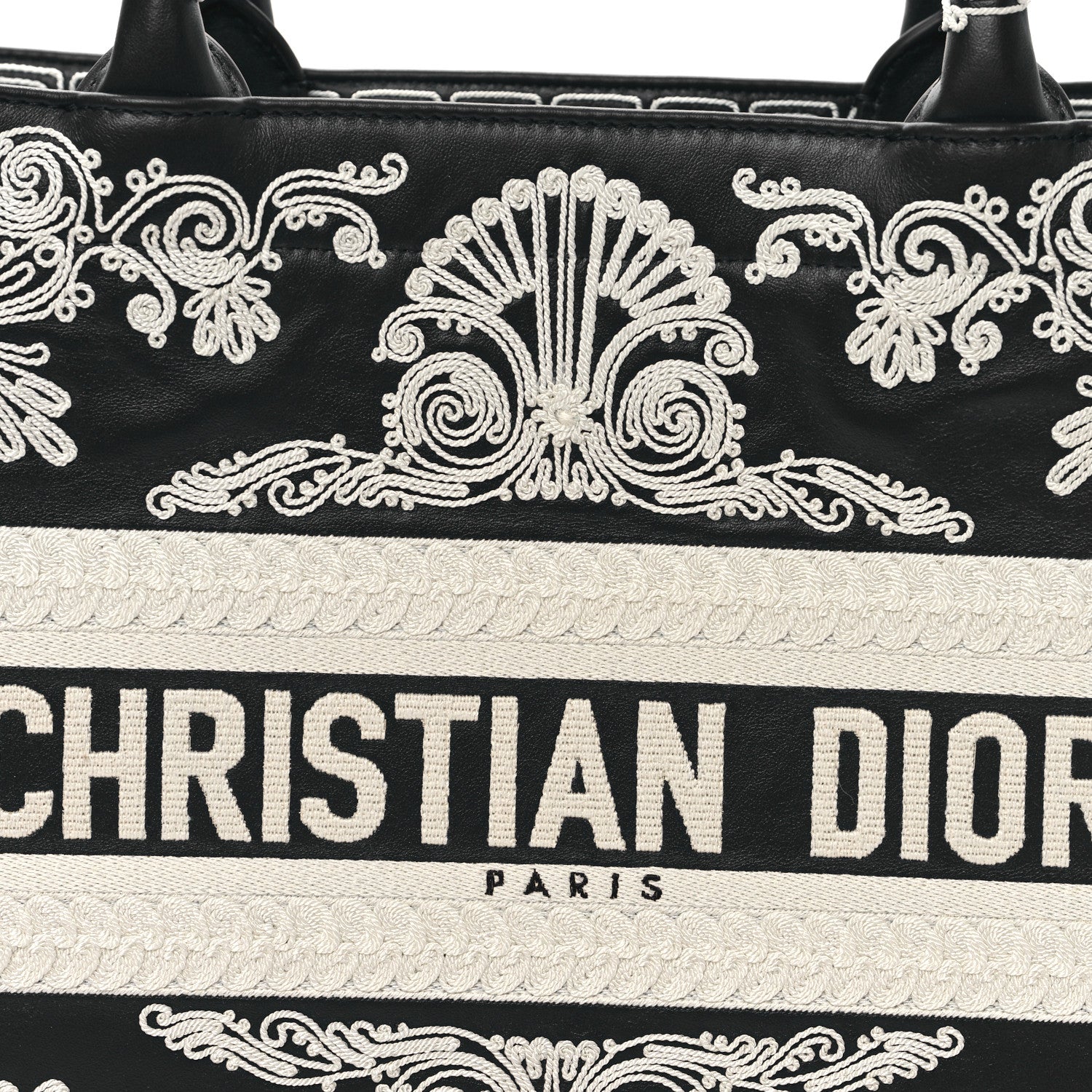 Christian Dior Calfskin Cornely-Effect Embroidery Medium Book Tote Black White 4 of 9