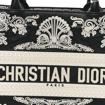 Christian Dior Calfskin Cornely-Effect Embroidery Medium Book Tote Black White 4 of 9