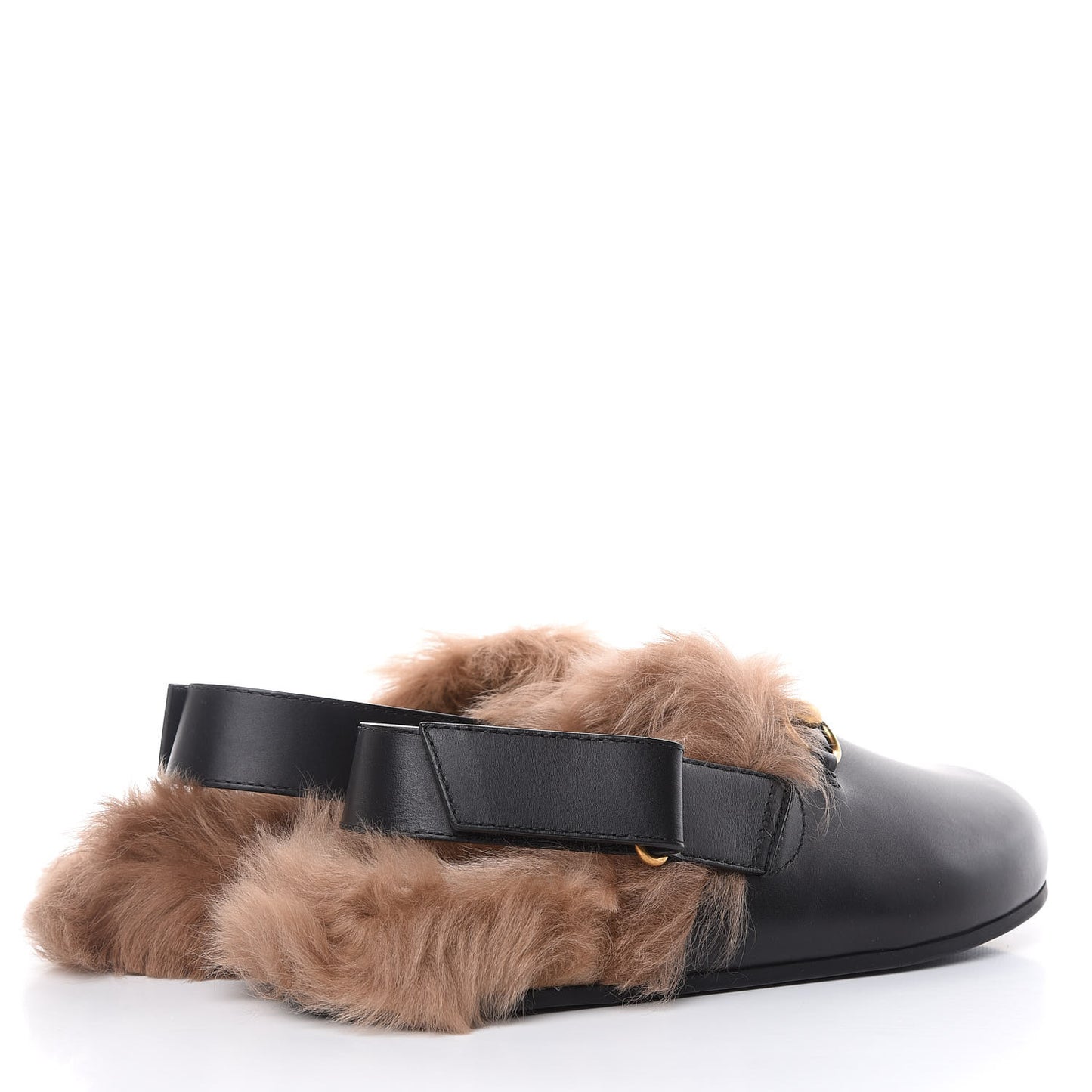 Calfskin Fur Mens Horsebit River Slingback Slippers 7 Black