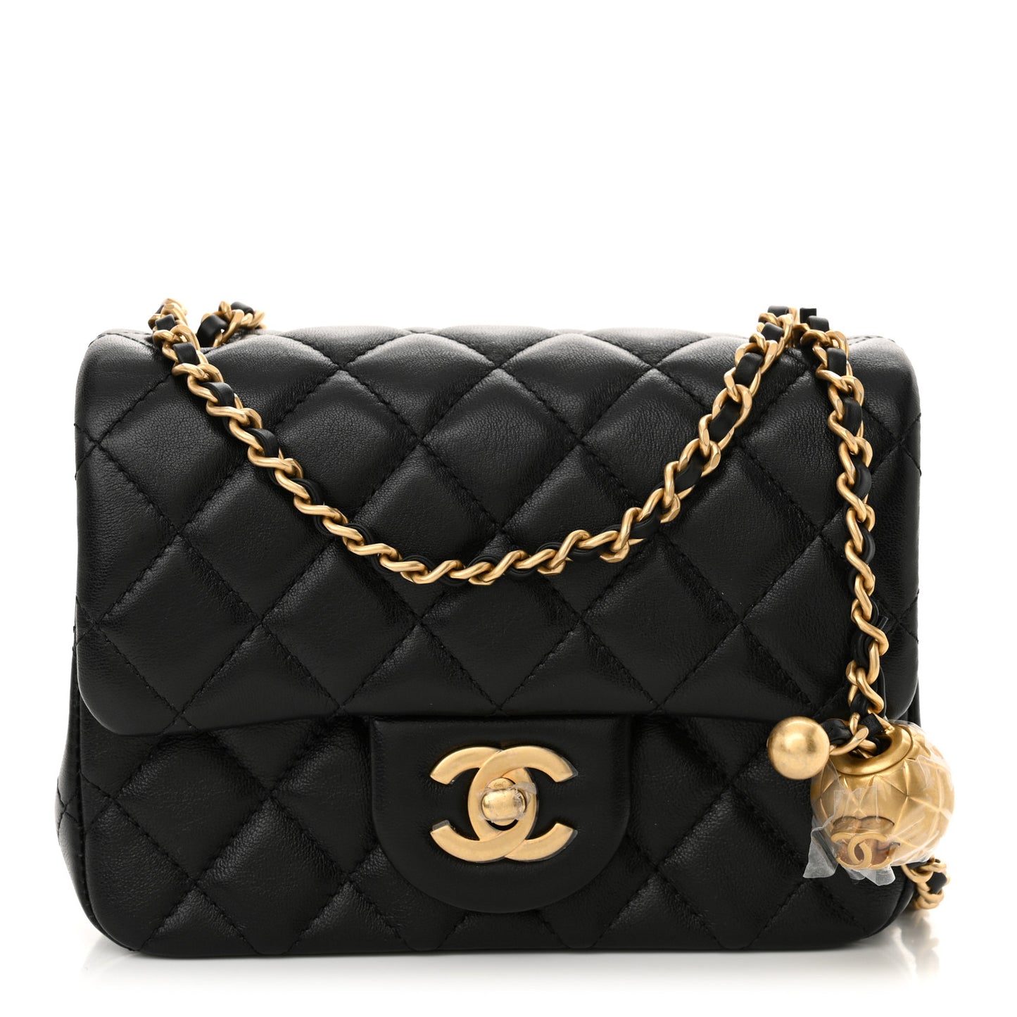 Lambskin Quilted Mini Pearl Crush Flap Black