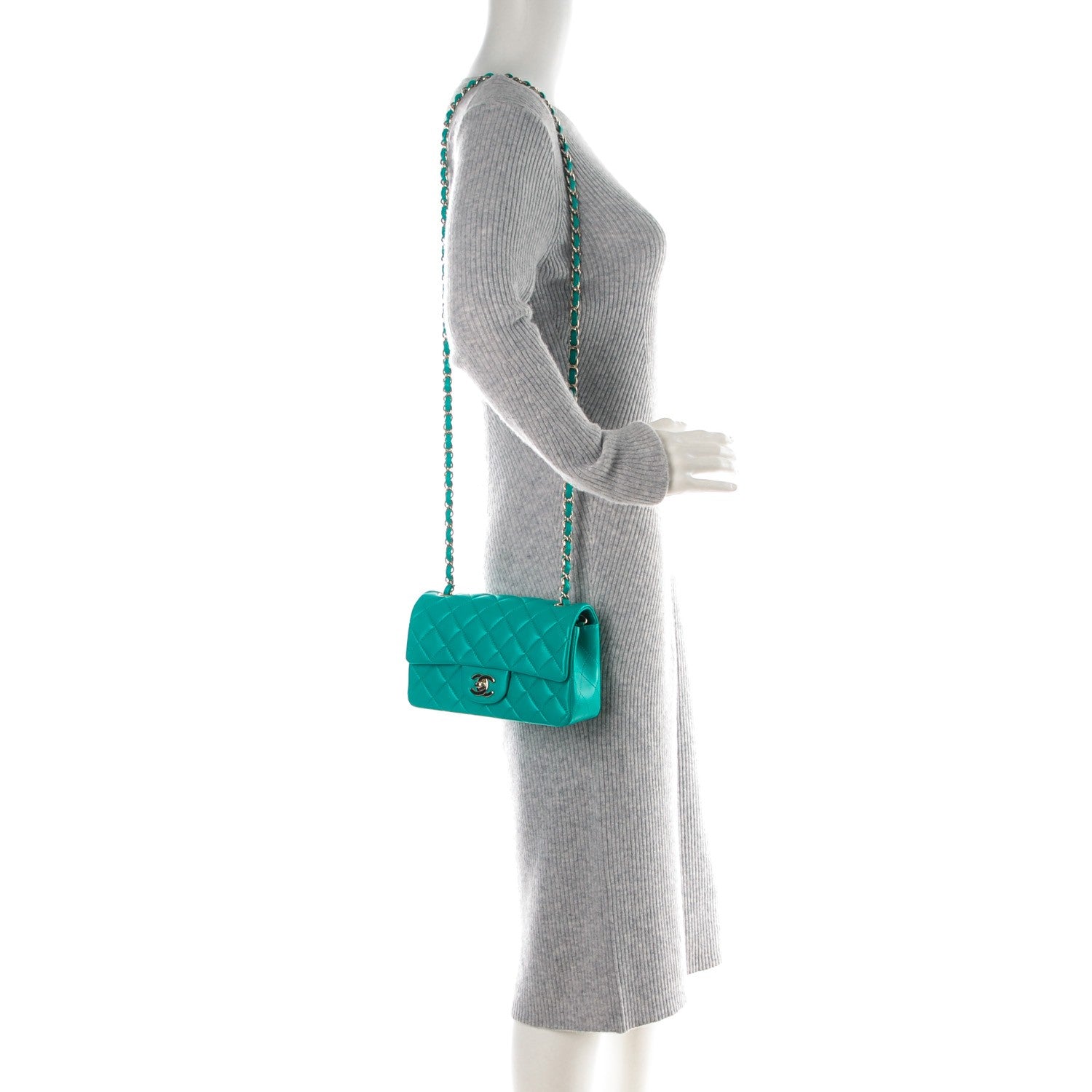 Chanel Lambskin Quilted Mini Rectangular Flap Turquoise 2 of 8