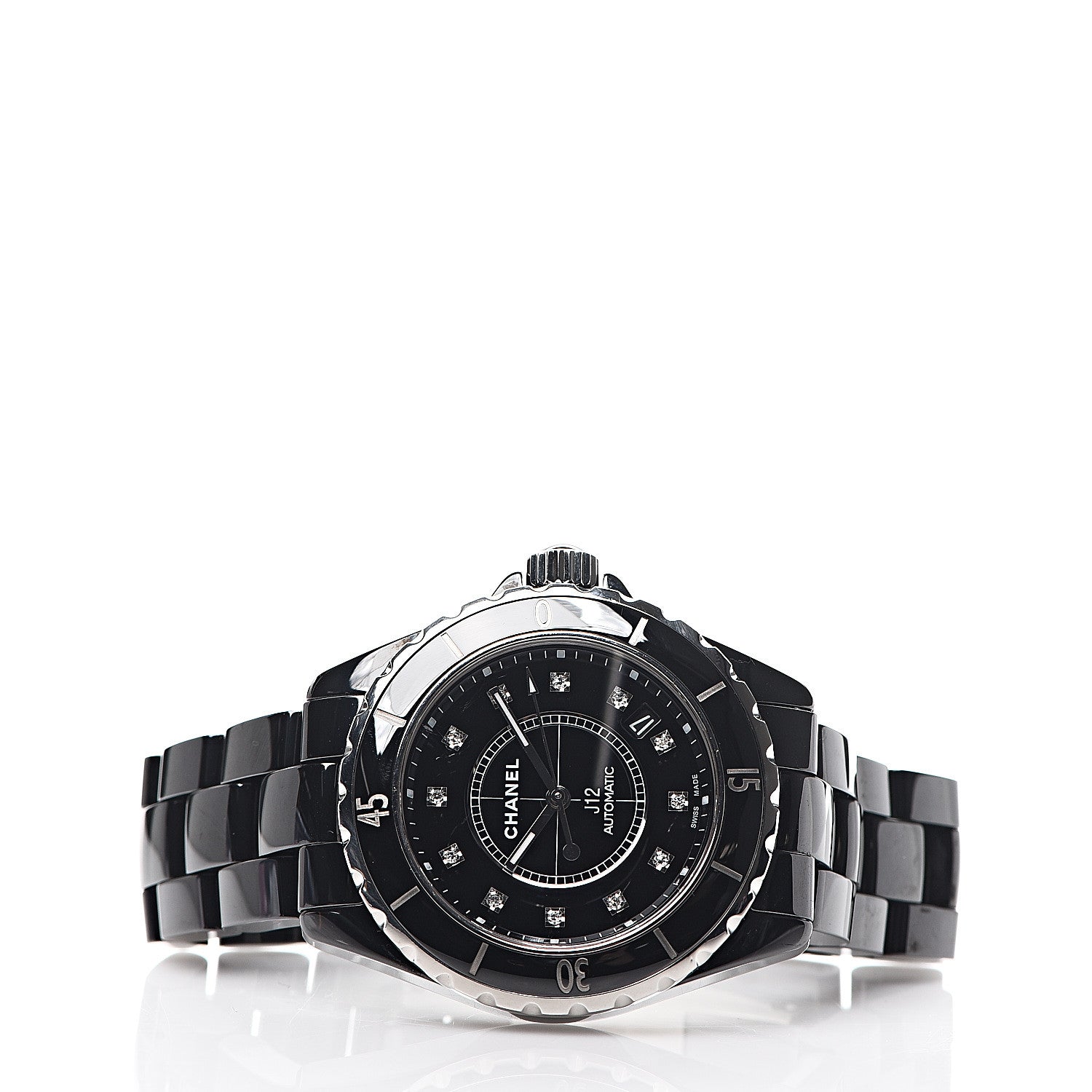 Chanel Stainless Steel Ceramic Diamond 38mm J12 Automatic Watch Black 2 of 6