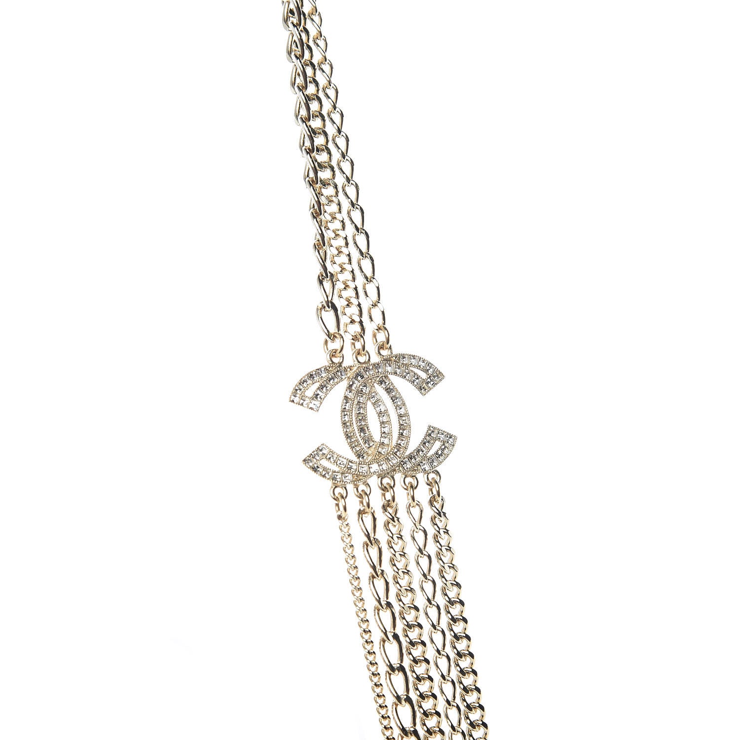 Chanel Multi Strand Chain Baguette Crystal CC Necklace Gold 4 of 7