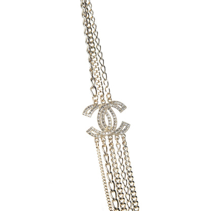 Chanel Multi Strand Chain Baguette Crystal CC Necklace Gold 4 of 7