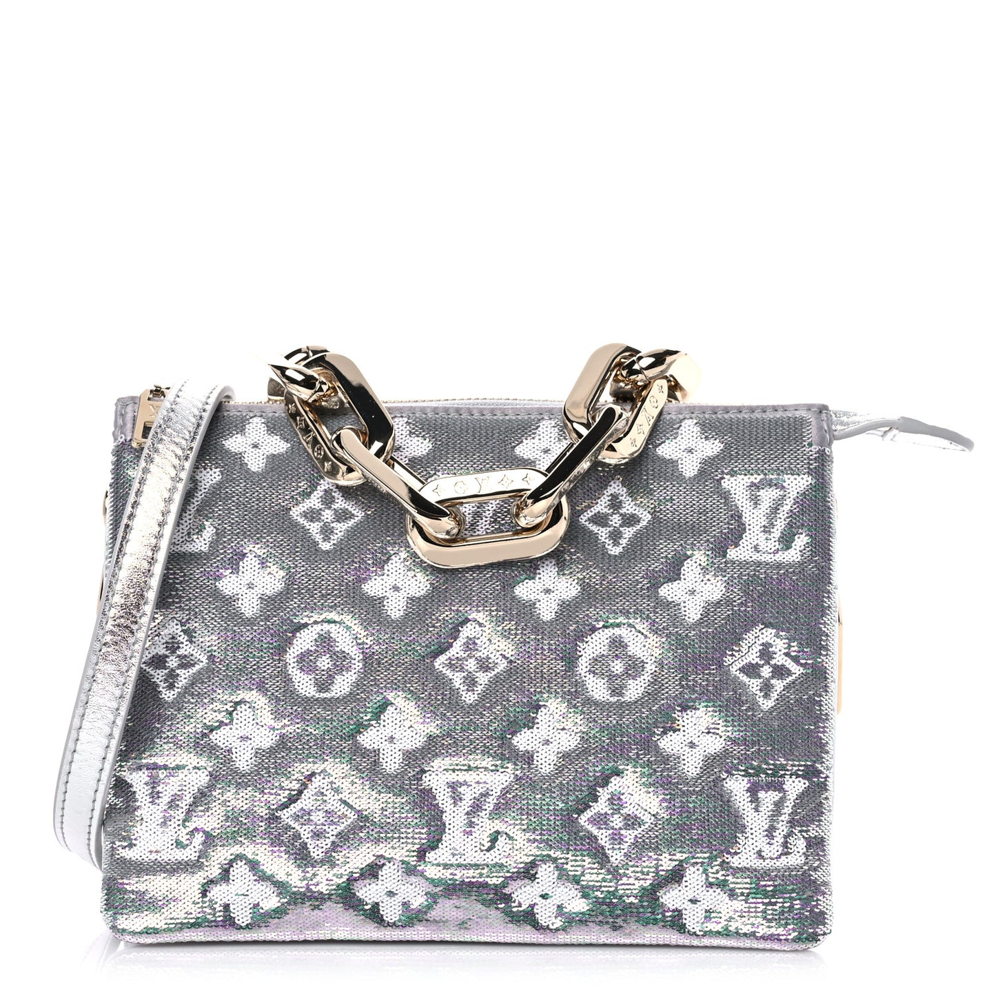 Satin Sequin Embroidered Monogram Coussin BB Silver