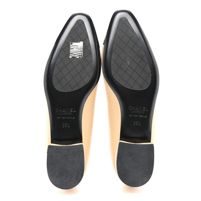 Chanel Lambskin Cap Toe CC Uniform Ballerina Flats 38.5 Beige Black 5 of 9