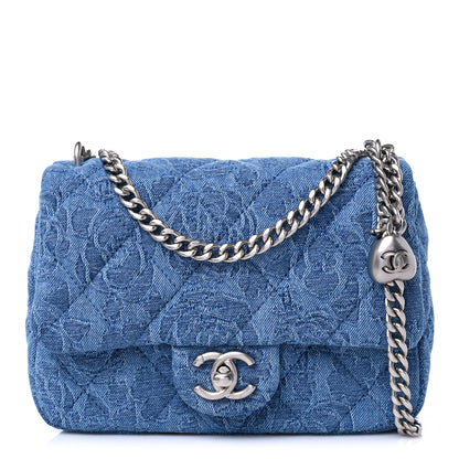 Chanel Denim Quilted Camellia Sweetheart Mini Flap Blue 1 of 9