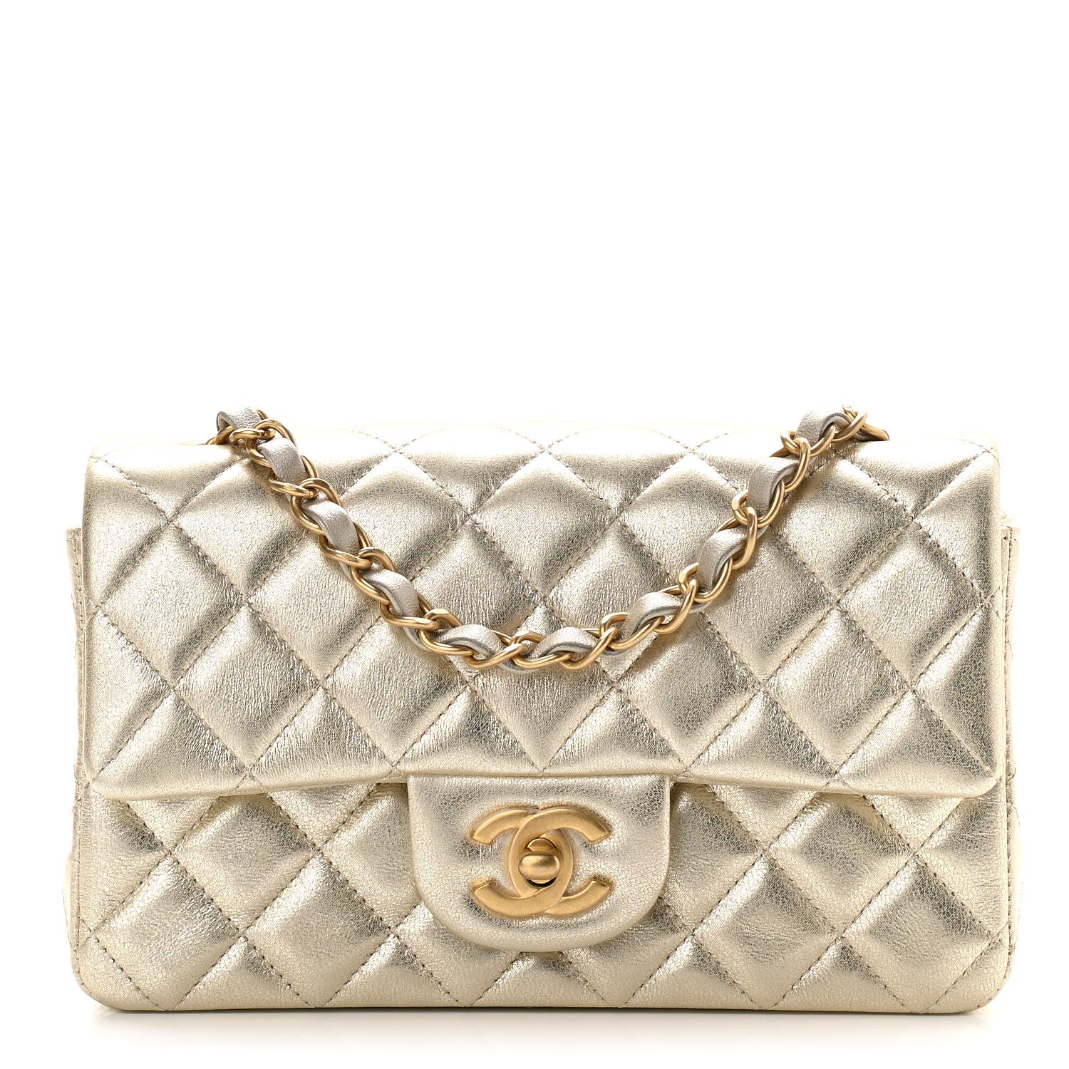 Chanel Metallic Lambskin Quilted Mini Rectangular Flap Gold 1 of 10