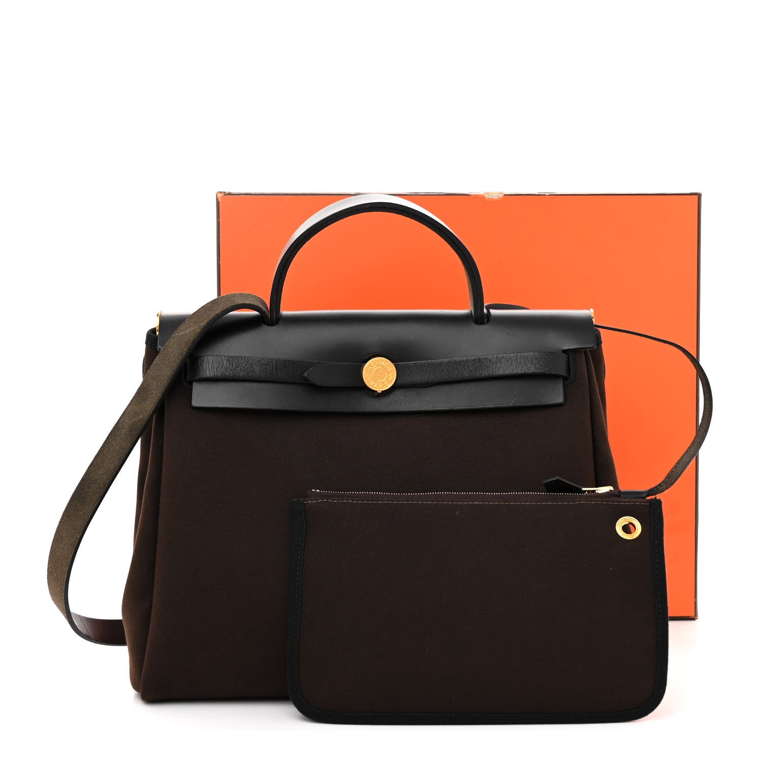 Hermes Military Toile Vache Hunter Herbag Zip Retourne 31 PM Ebene Black 15 of 15