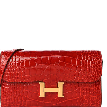 Hermes Shiny Alligator Constance Long Wallet To Go Sanguine 7 of 11