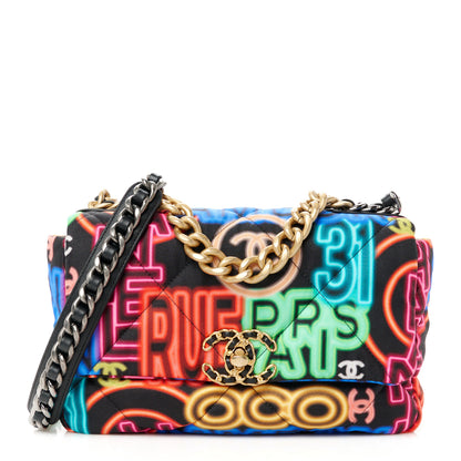 Chanel Fabric Printed Medium Chanel 19 Flap Black Multicolor 1 of 10