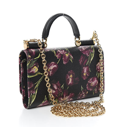 Dolce & Gabbana Dauphine Flower Printed Wallet On Chain Black Purple 2 of 9