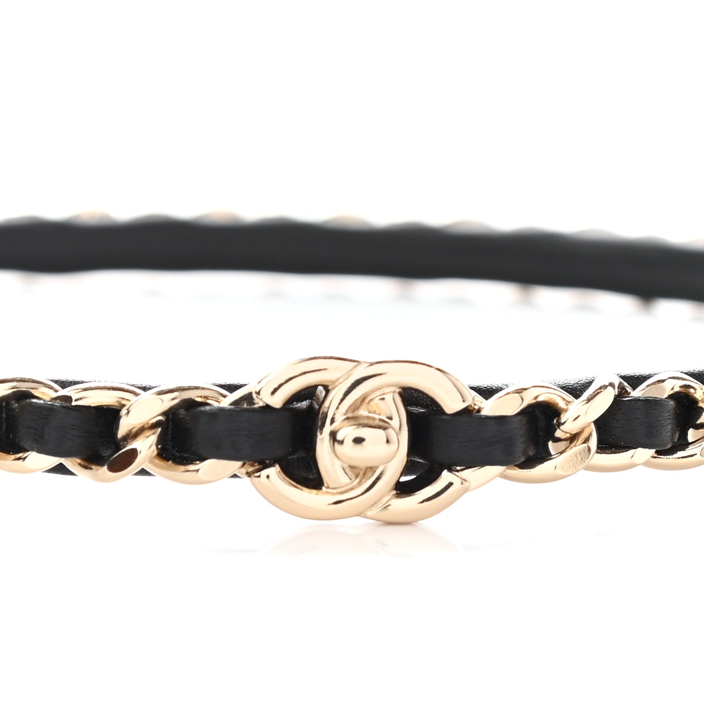 Metal Lambskin CC Turnlock Chain Headband Gold Black