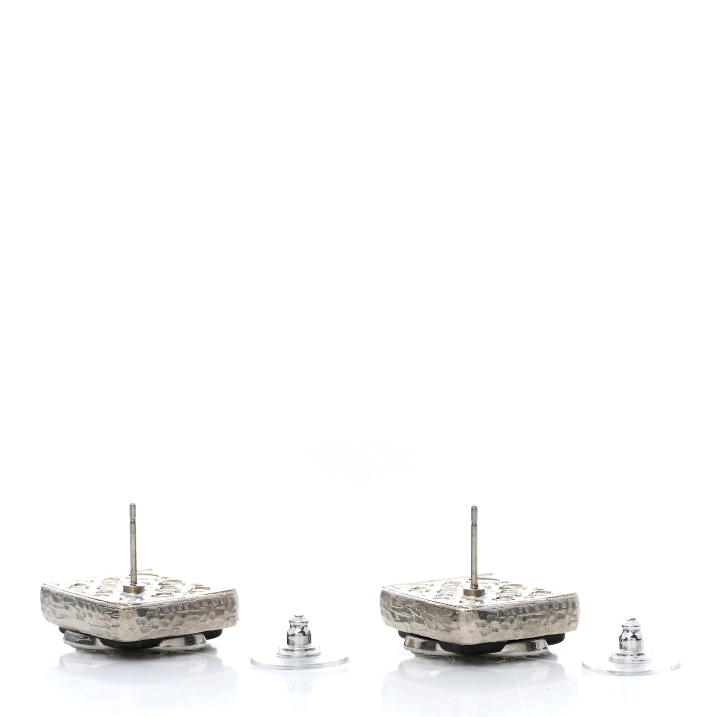 Crystal Square CC Earrings Silver Black