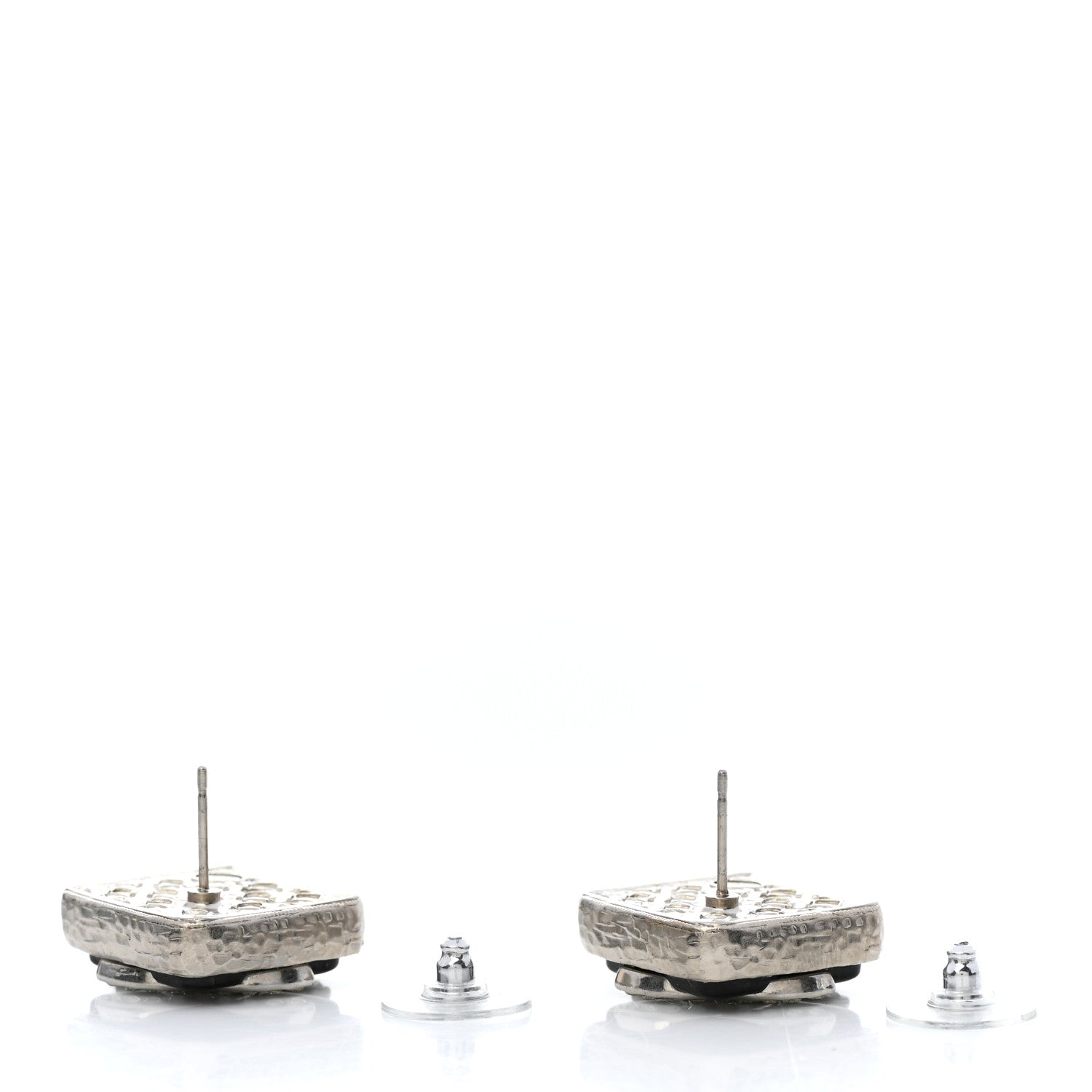 Chanel Crystal Square CC Earrings Silver Black 3 of 5