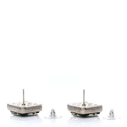 Chanel Crystal Square CC Earrings Silver Black 3 of 5