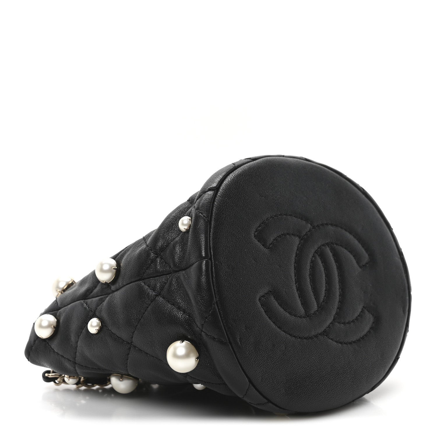 Chanel Lambskin Quilted Pearl Mini About Pearls Drawstring Bag Black 4 of 10