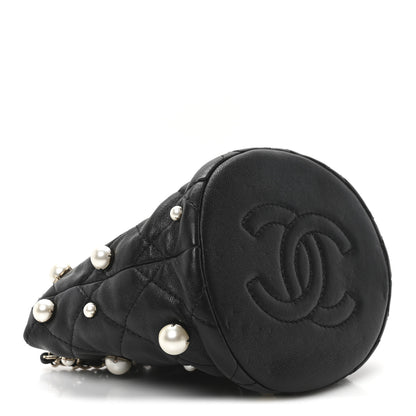 Chanel Lambskin Quilted Pearl Mini About Pearls Drawstring Bag Black 4 of 10