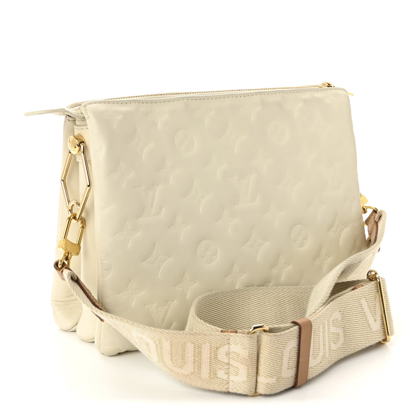 Lambskin Embossed Monogram Coussin PM Beige Cream