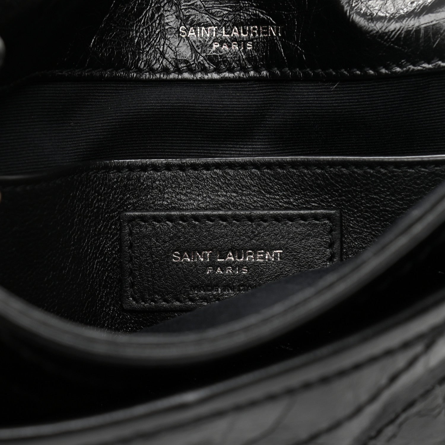 Saint Laurent Crinkled Lambskin Matelasse Monogram Baby Niki Chain Satchel Black 8 of 13