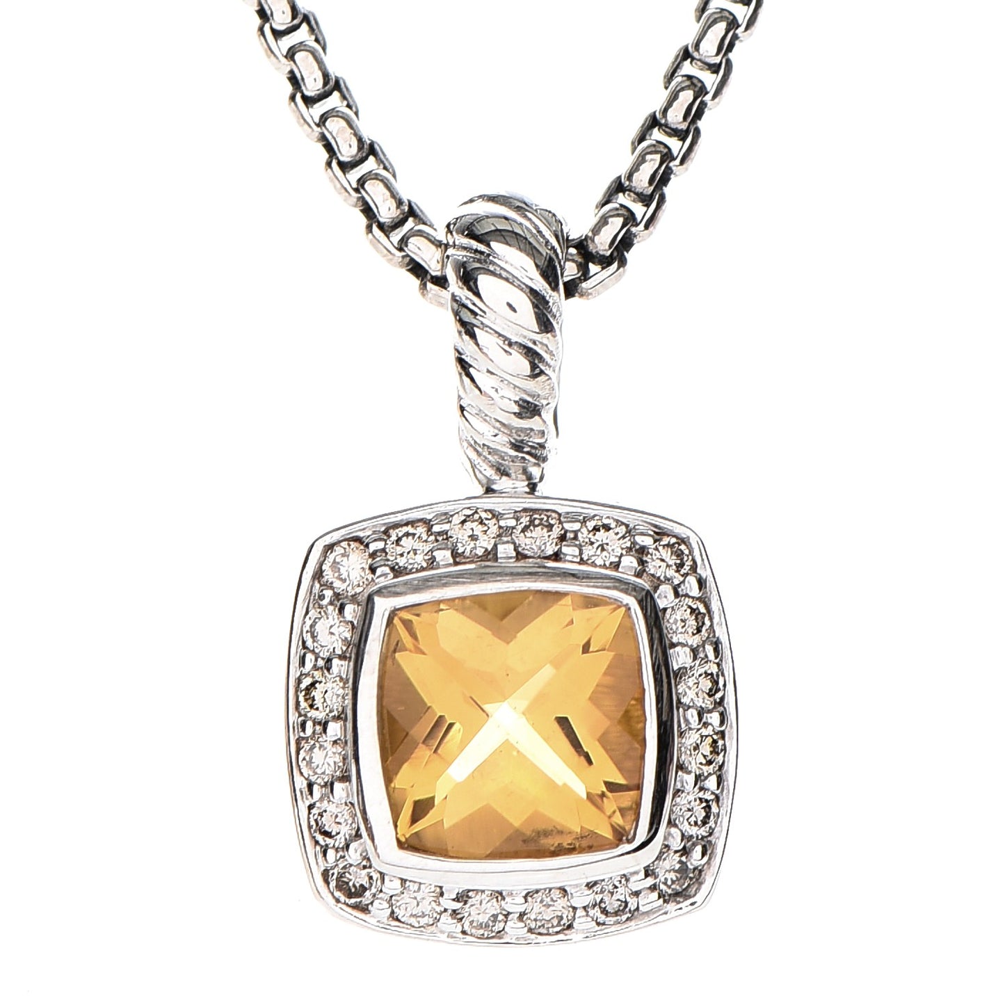 Sterling Silver Diamond Citrine 7mm Petite Albion Pendant Necklace