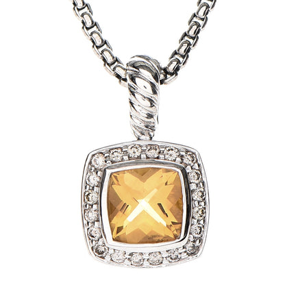David Yurman Sterling Silver Diamond Citrine 7mm Petite Albion Pendant Necklace 3 of 6
