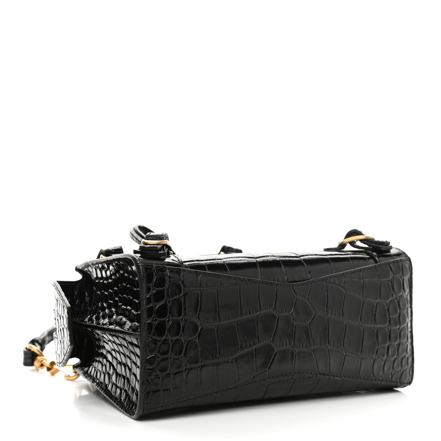 Shiny Supple Calfskin Crocodile Embossed Neo Classic Gold Hardware Mini City Black