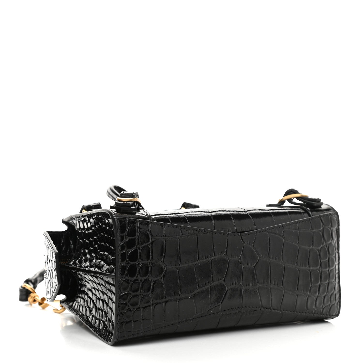 Balenciaga Shiny Supple Calfskin Crocodile Embossed Neo Classic Gold Hardware Mini City Black 3 of 8